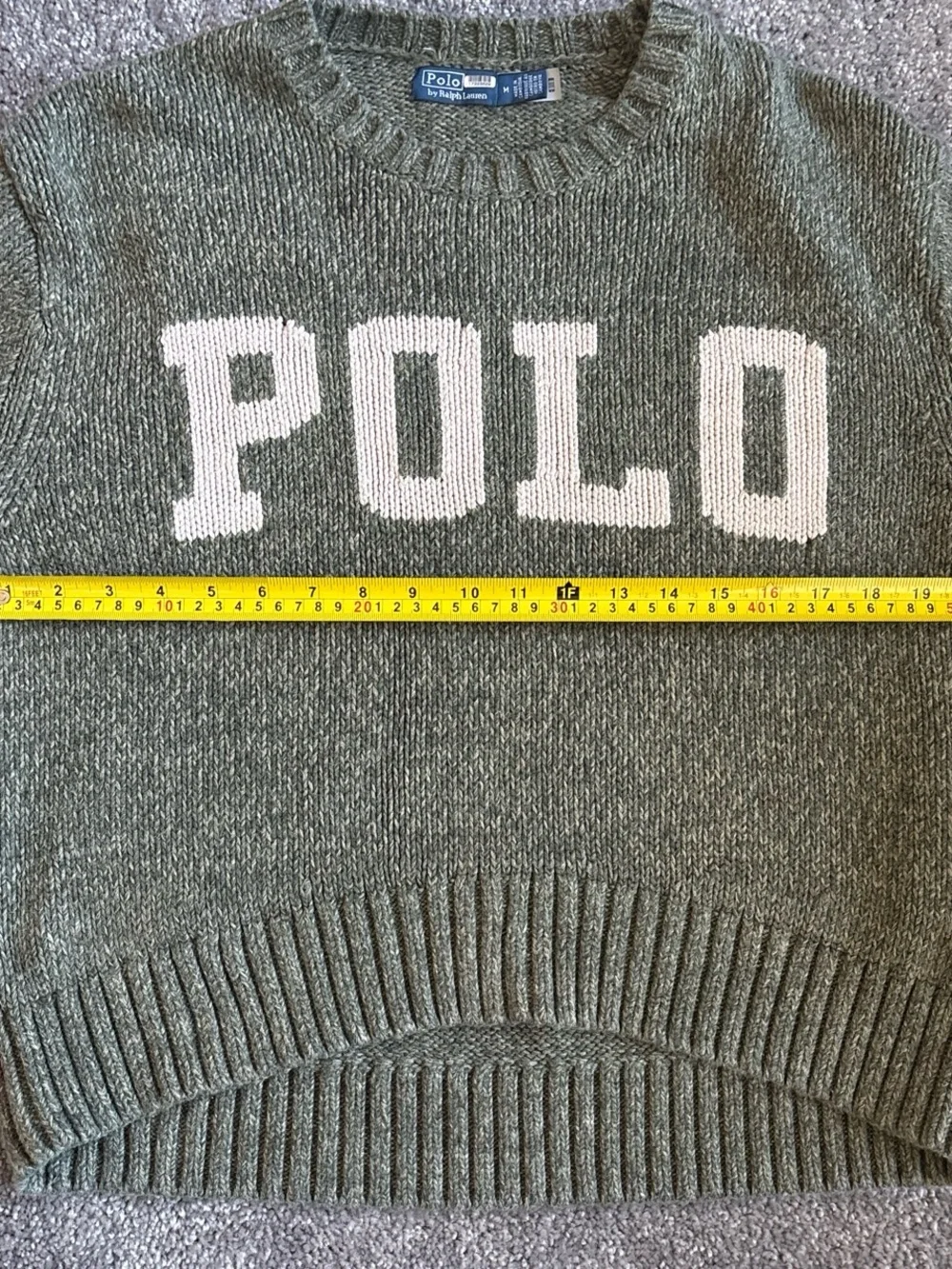 Polo by Ralph Lauren Olive Green Crewneck Sweater with White Logo - Picture 4 of 4